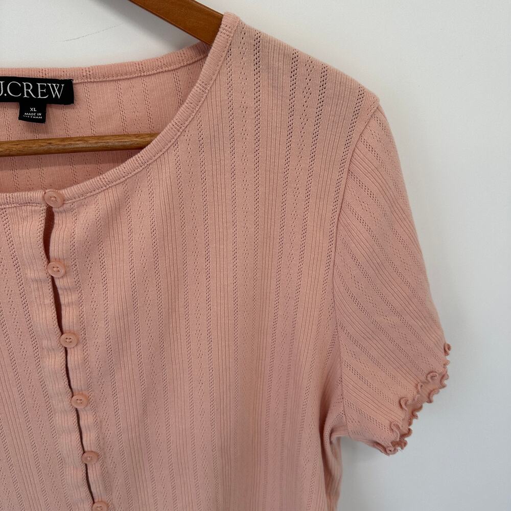 J. CREW Pointelle short-sleeve knit cardigan in Blush // XL - Picture 2 of 9